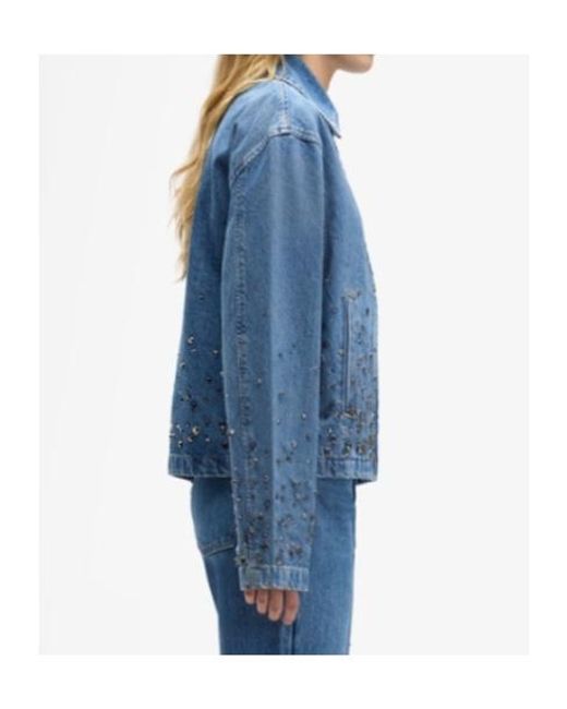 7 For All Mankind Blue Embellished Zipped Denim Jacket