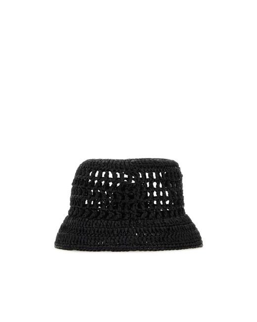 Prada Black Logo Detailed Interwoven Bucket Hat