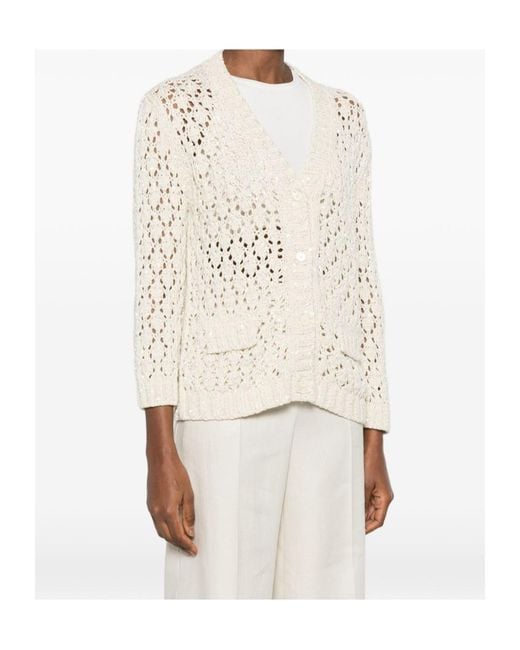 Fabiana Filippi Natural Open-Knit V-Neck Cardigan