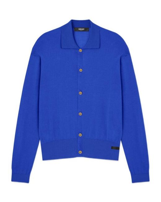 Versace Blue Buttoned Collared Cardigan for men