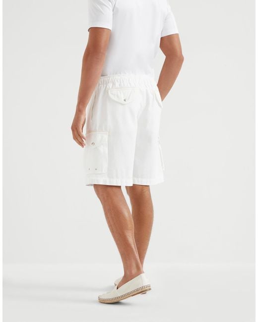 Brunello Cucinelli White Drawstring Straight Hem Shorts for men