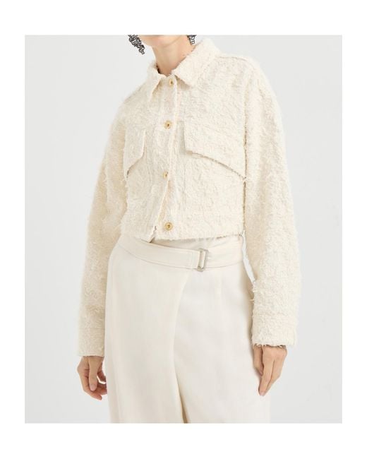 Brunello Cucinelli White Fuzzy Dyed Denim Outerwear Jacket