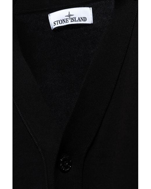 Stone Island Black V-Neck Button-Up Cardigan for men