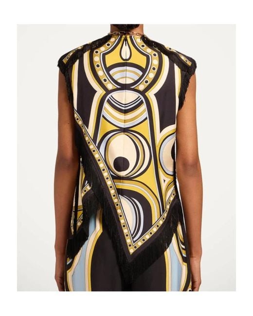 LaDoubleJ Black La Doublej Printed Fringe Scarf Top