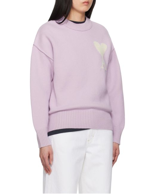 AMI Purple Ami De Coeur Crewneck Knitted Jumper for men