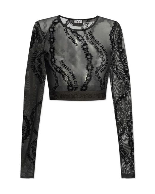 Versace Jeans Black Chain Couture-Flocked Top