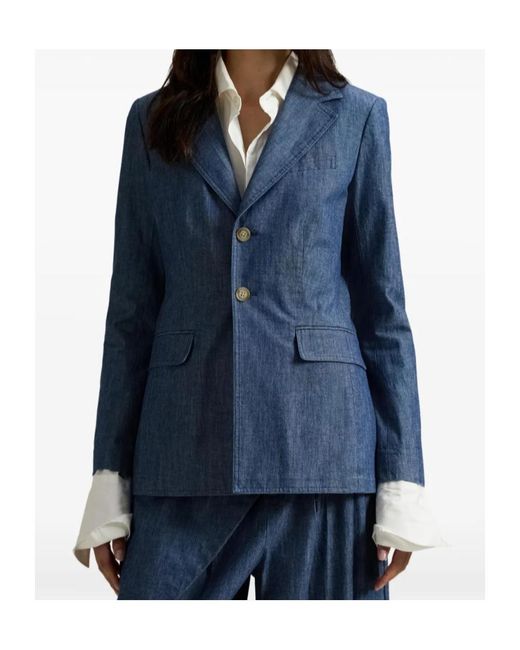 Polo Ralph Lauren Blue Single-Breasted Chambray Blazer