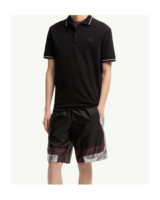 Moncler Black Logo Patch Short-Sleeved Polo Shirt for men