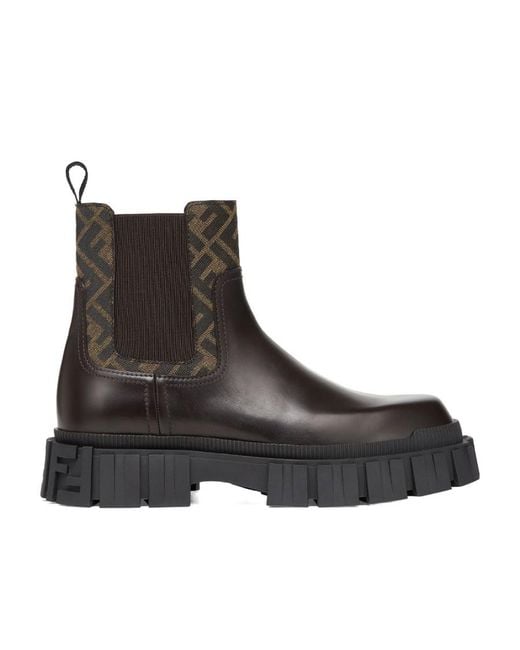 Fendi Brown Force Panelled Chelsea Boots for men