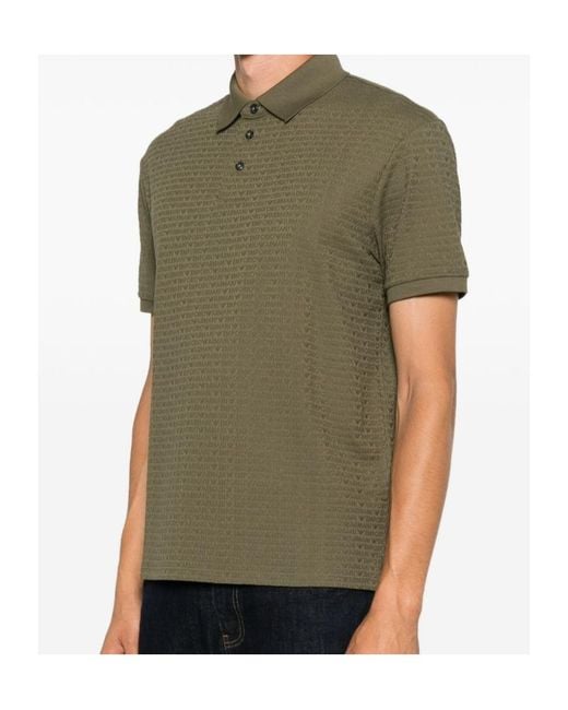 Emporio Armani Green Logo-Jacquard Short-Sleeves Polo Shirt for men