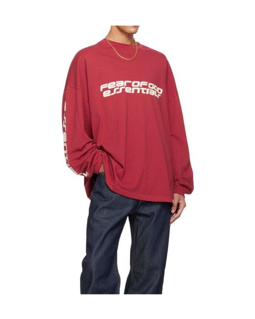 Fear Of God Red 90S Oversized Long Sleeve T-Shirt for men