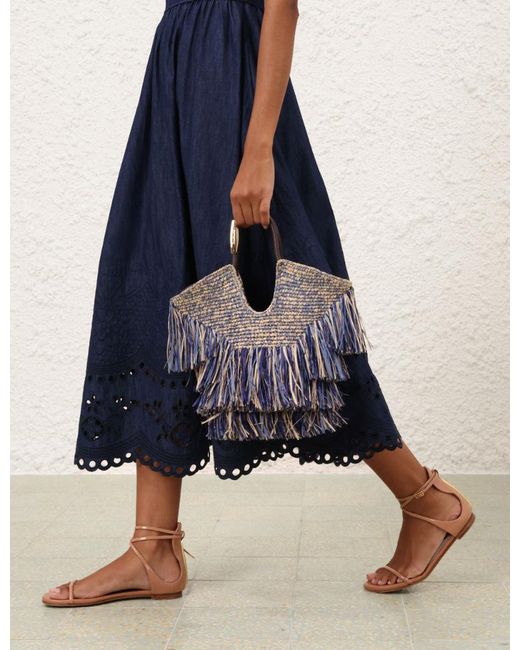 Zimmermann Blue Fringe-Trimmed Woven Tote Bag