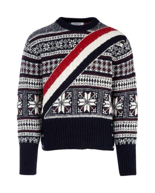 Thom Browne Blue Mohair Diagonal Striped Pullover for men