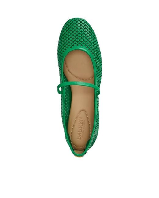Ralph Lauren Green Jayna Perforated Leather Mary Jane Flat