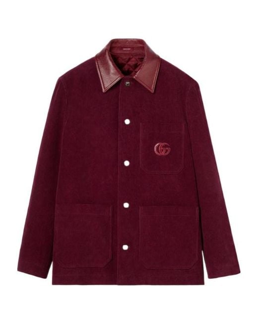Gucci Velvet Corduroy Jacket With Double G in Red for Men | Lyst