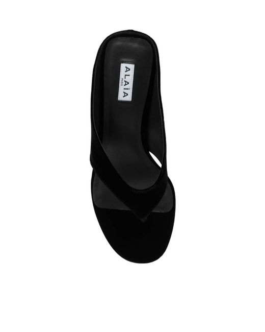 Alaïa Black Alaïa Cube Thong Velvet Mules