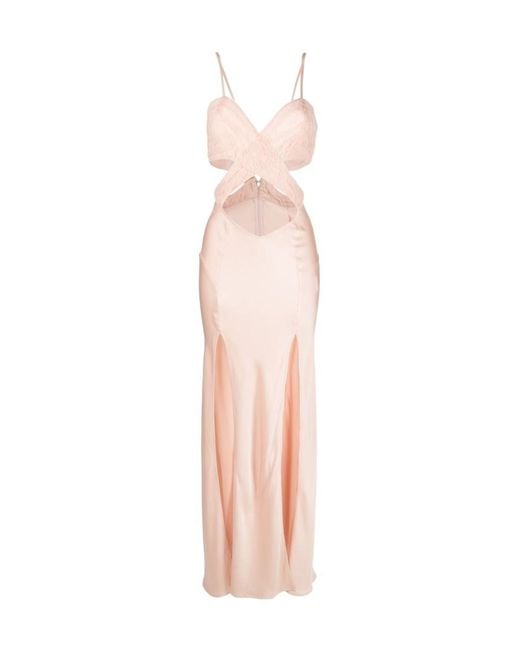Amen Pink Chantilly-Lace Cut-Out-Detail Gown