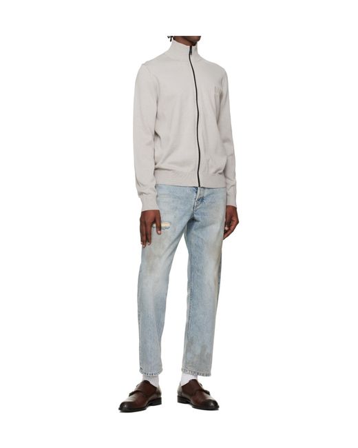 Boss Gray Logo-Patterned Knit Sweatshirt for men
