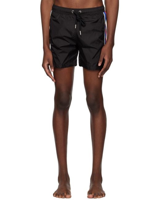Moncler Black Side Striped Logo Swim Shorts for men