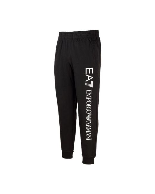 EA7 Black Logo-Print Cotton Track Pants for men