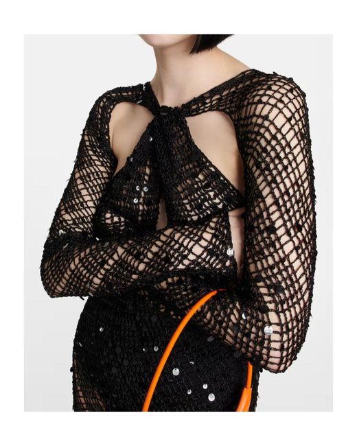Coperni Black Shimmery Decorative Crochet Dress