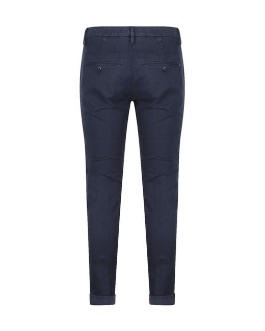Dondup Blue Logo-Plaque Turn-Up-Hem Trousers for men
