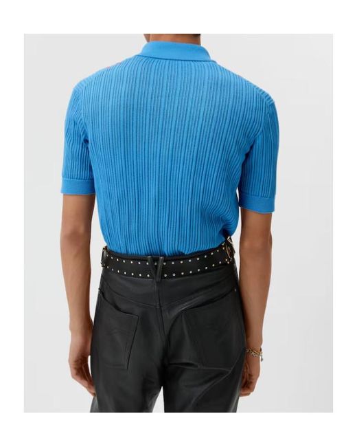 Versace Blue Logo-Embroidered Knitted Polo Shirt for men