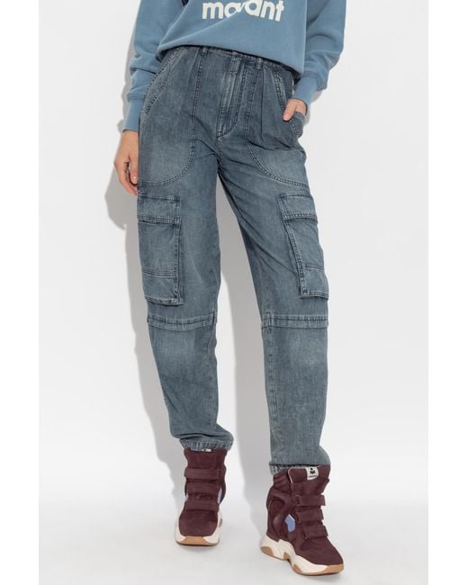 Isabel Marant Blue Isabel Marant Étoile Logo-Patch Denim Cargo Jeans