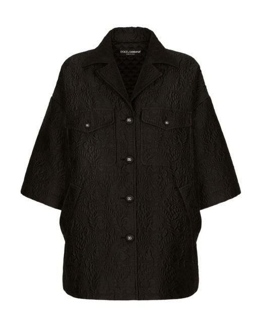 Dolce & Gabbana Black Floral-Jacquard 3/4 Sleeves Jacket