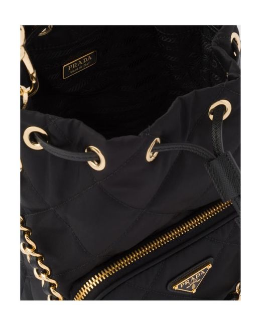 Prada Black Quilted Chain-Linked Bucket Bag