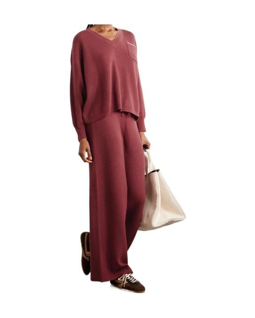 arch4 Red V-Neck Sweatshirt And Pants Set