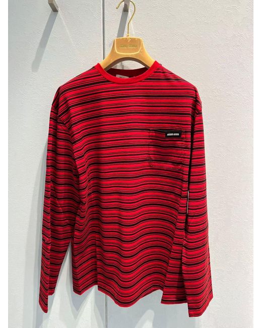 Miu Miu Red Striped Jersey T-Shirt