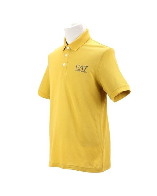 EA7 Yellow Logo Lapel Polo Shirt for men