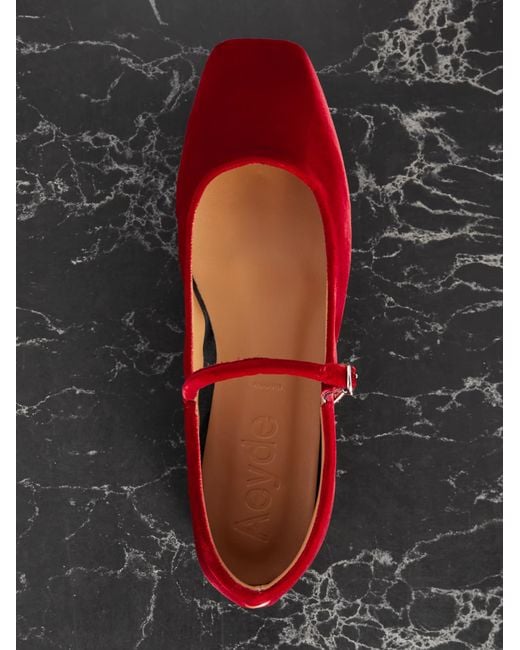 Aeyde Red Velvet Mary Jane Ballet Flats
