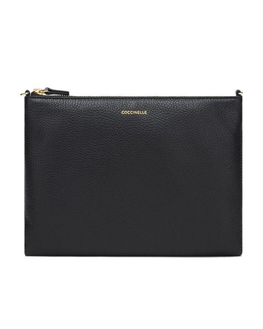 Coccinelle Black Pebble-Texture Leather Crossbody Bag