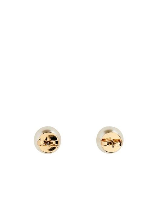 Tory Burch Metallic Kira Logo Plaque Pearl Earrings