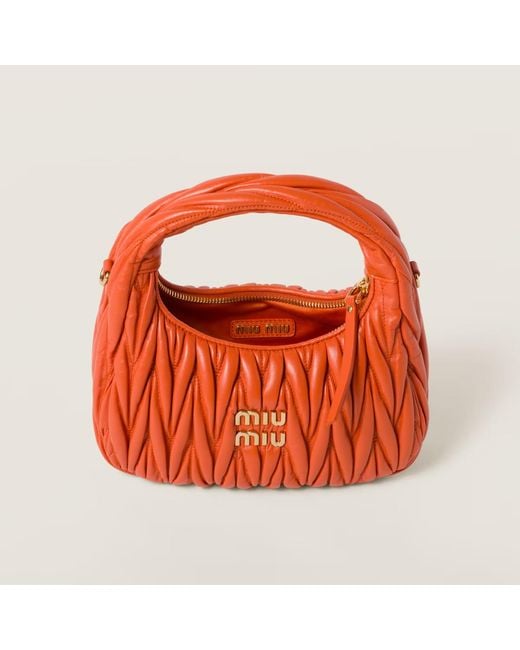 Miu Miu Orange Wander Matelassé Nappa Leather Hobo Bag
