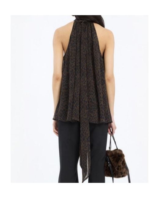 ROTATE BIRGER CHRISTENSEN Black Halterneck Bow Top Leopard