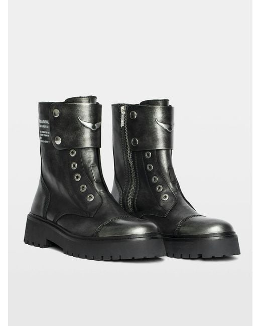 Zadig & Voltaire Black Leather Combat Boots