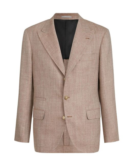 Brunello Cucinelli Brown Chevron Peaked-Lapels Blazer for men