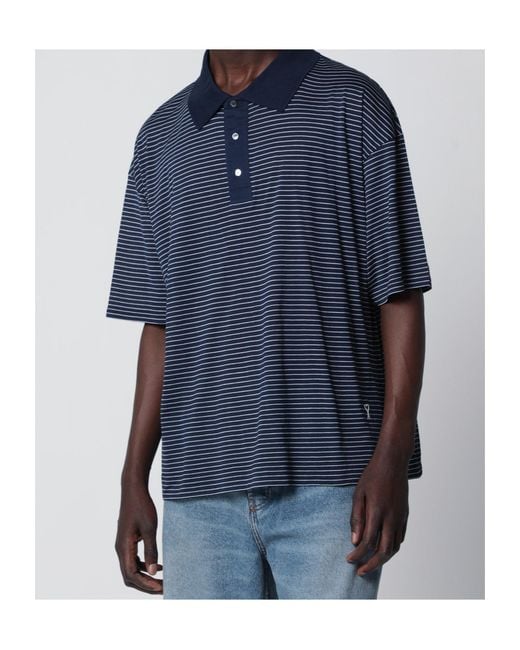 AMI Blue Ami De Coeur Striped Polo Shirt for men