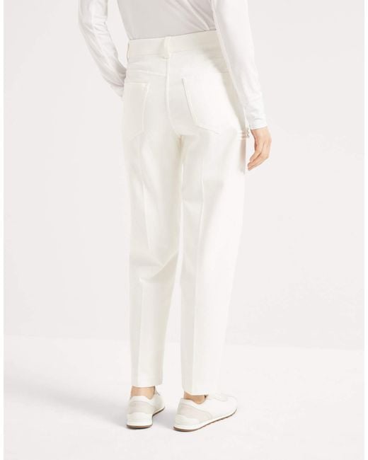Brunello Cucinelli White Logo Embroidered Straight Leg Pants