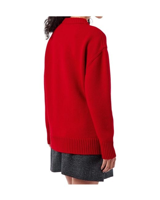 Prada Red Mock Neck Waist-Cinched Knit Sweater