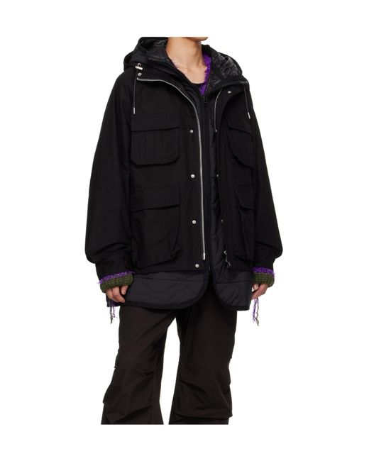 Sacai Black Zipped Hooded Coat for men