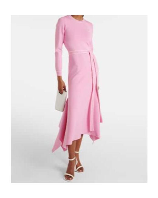 Monique Lhuillier Pink Belted Knitted Midi Dress