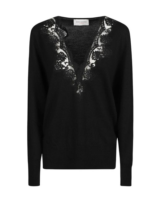 ERMANNO FIRENZE Black Long-Sleeve V-Neck Sweater