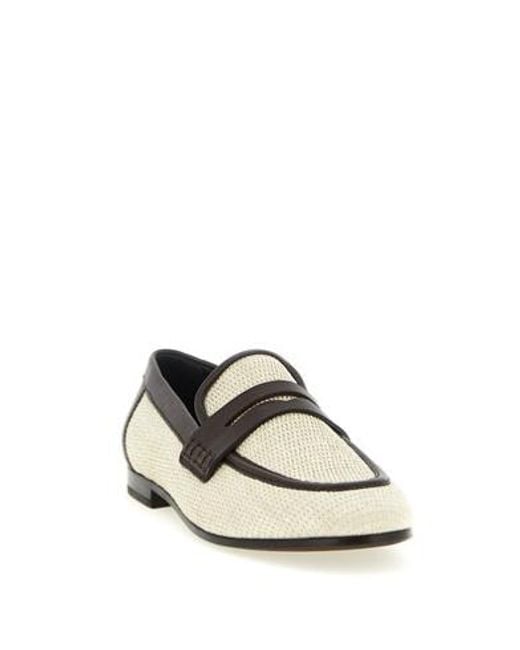 Brunello Cucinelli White Raffia Loafers