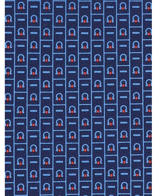 Ferragamo Blue Gancini Monogram Printed Tie for men