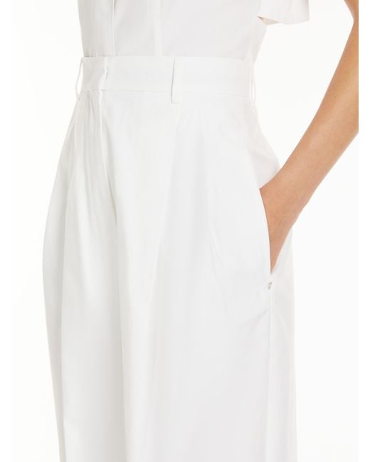 Sportmax White High-Waisted Cotton Trousers