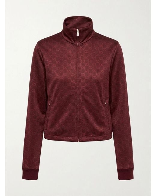Gucci Red Gg Jersey Jacquard Zip Jacket